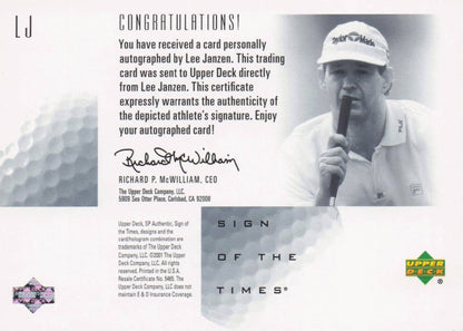 Lee Janzen Sign Of The Times Hand Signed 2001 SP Golf Autograph Card