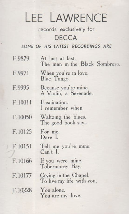 Lee Lawrence Antique Decca Record Publicity Photo