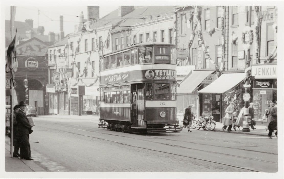 Leeds Bus Tram 1953 Coronation Day PB Postcard Photo