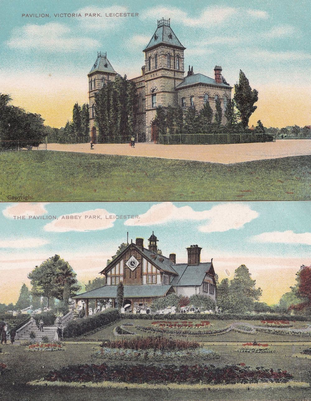 Leicester Victoria & Abbey Park 2x Antique Postcard s