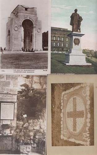 Leicester War Memorial Real Photo Military 4x Postcard + Liverpool Nugent Statue
