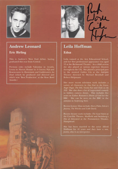 Leila Hoffman Harry Potter Emma Gregory Warhammer Hand Signed Theatre Page