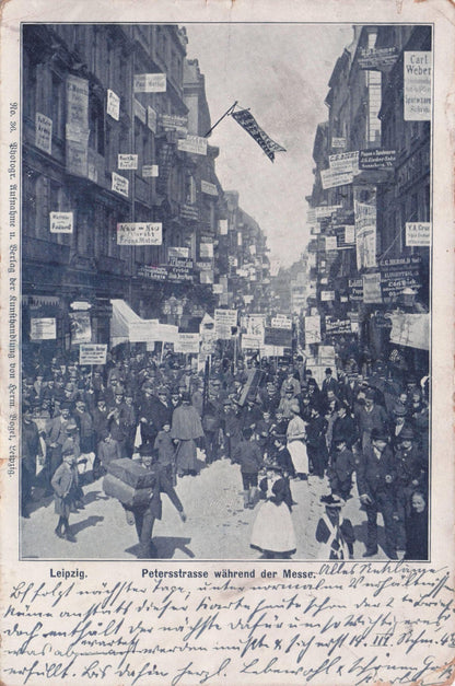 Leipzig Peterstrasse Zur Messe Street Parade 1902 German Postcard