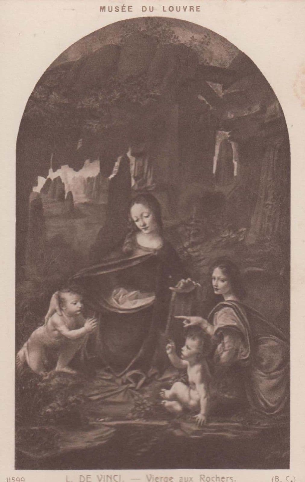 Leonardo De Vinci Vierge Aux Rochers Antique Louvre Gallery Painting Postcard