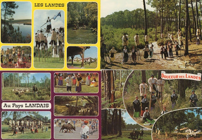 Les Landais French Folklore Men On Stilts EIGHT 8x Postcard s