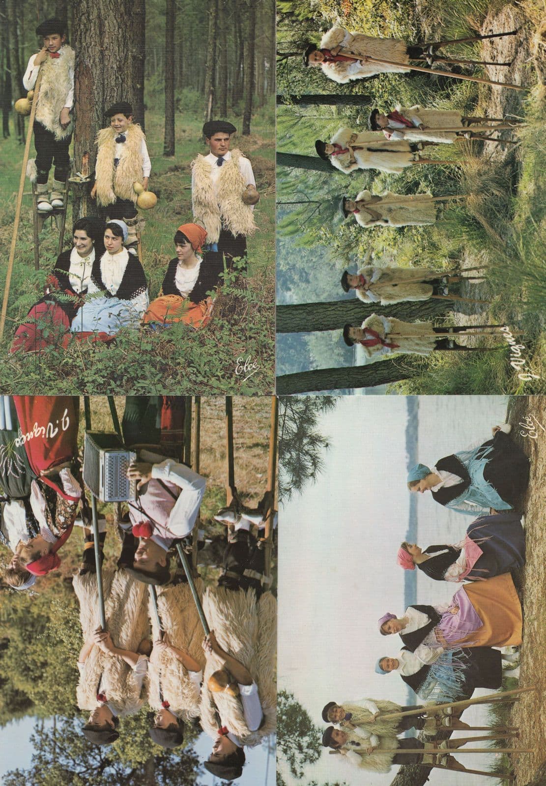 Les Landais French Folklore Men On Stilts EIGHT 8x Postcard s