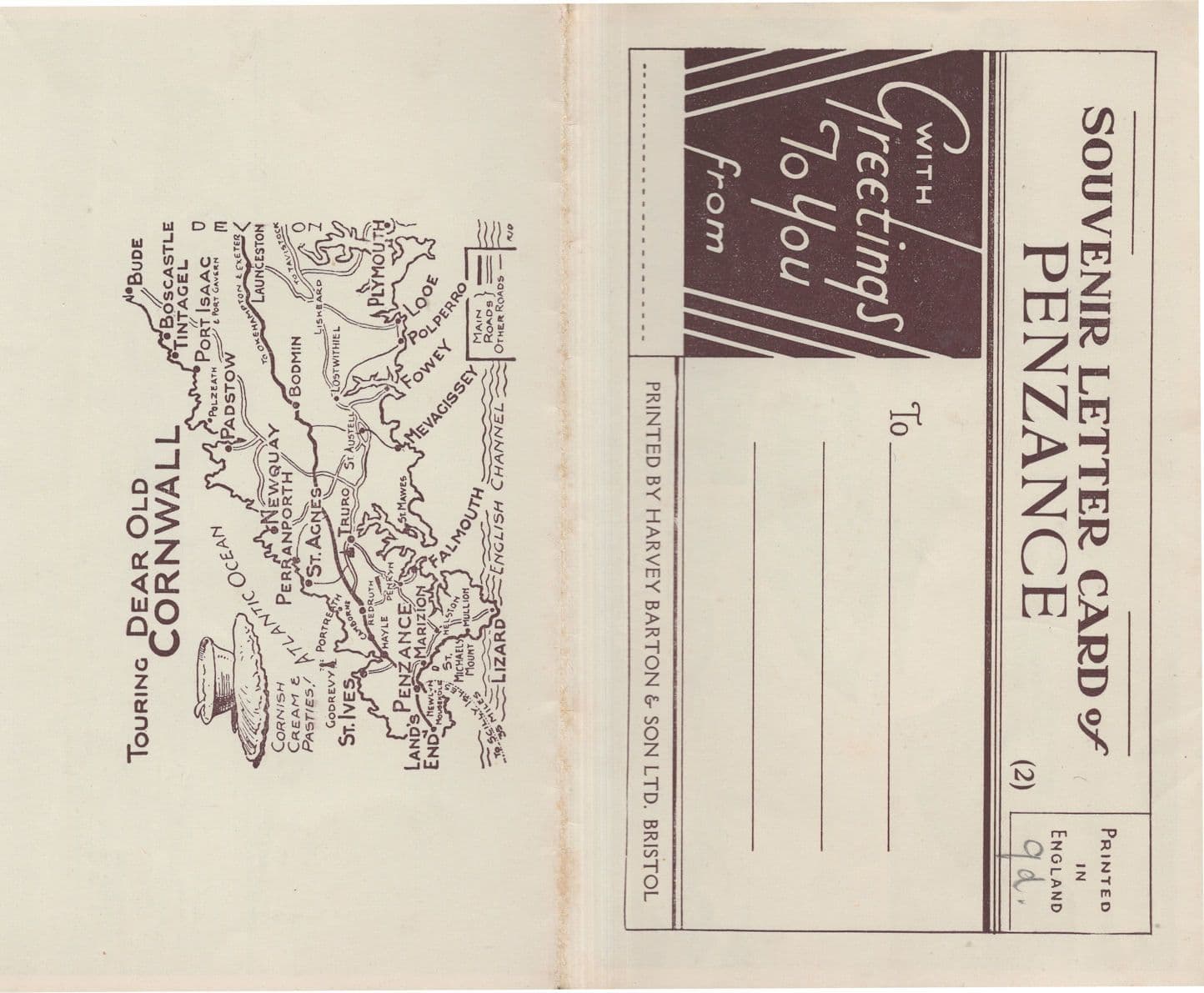 Letter Card Of Penzance Map Old Postcard Folding Book