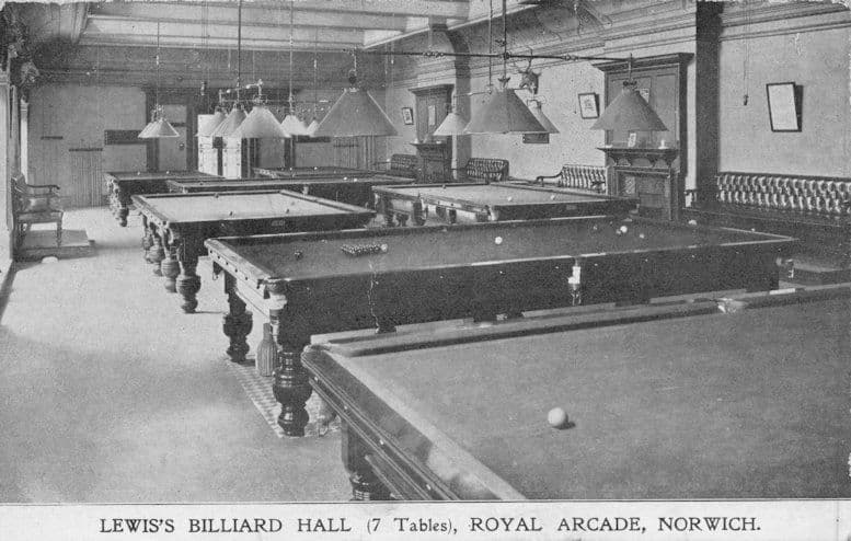 Lewis Billiard Hall Royal Arcade Norwich Snooker Old Norfolk Postcard
