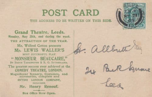 Lewis Waller Comedy Theatre London at Yorkshire Leeds Theatre Rare 1903 Postcard