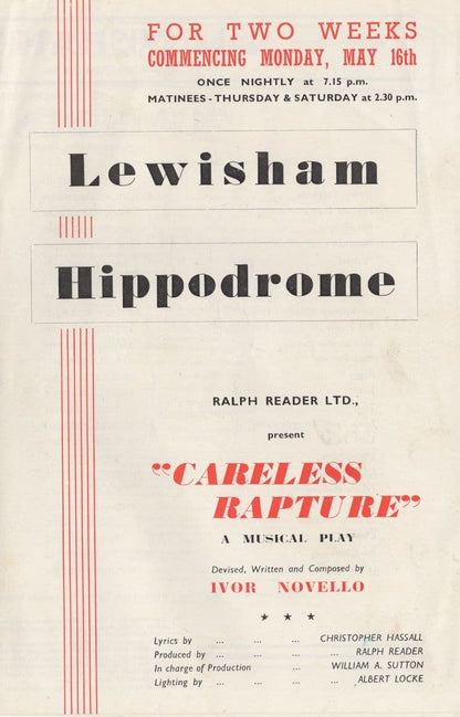 Lewisham Hippodrome Barry Sinclair Ivor Novello Hand Signed Programme
