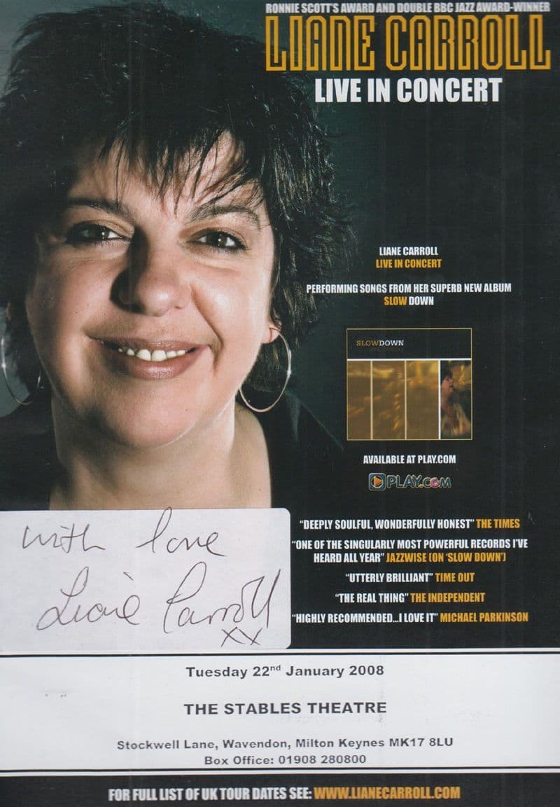 Liane Carroll Live In Concert 2008 Milton Keynes Hand Signed Theatre Flyer