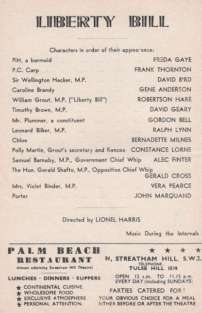 Liberty Bill Gerald Cross Doctor Who Miss Marple The Newcomers Theatre Programme