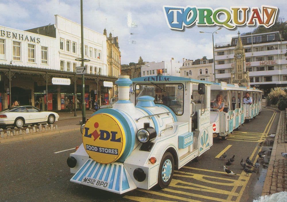 Lidl Supermarket Train at Debenhams in Torquay Devon Postcard