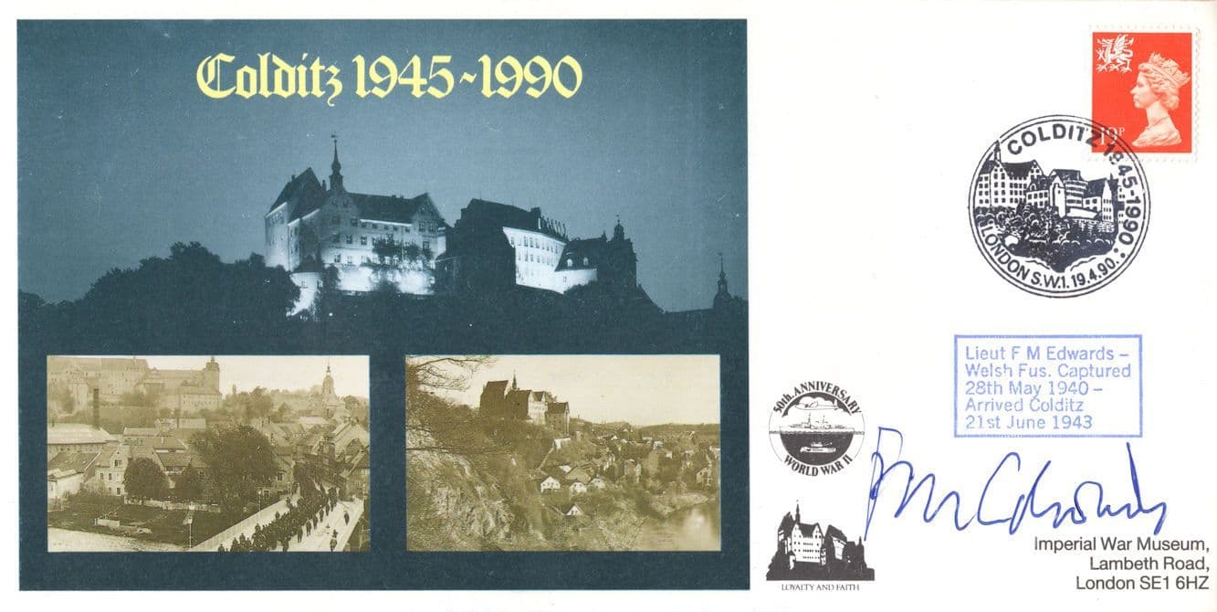 Lieut FM Edwards Colditz WW2 POW Captured 1940 Hand Signed FDC