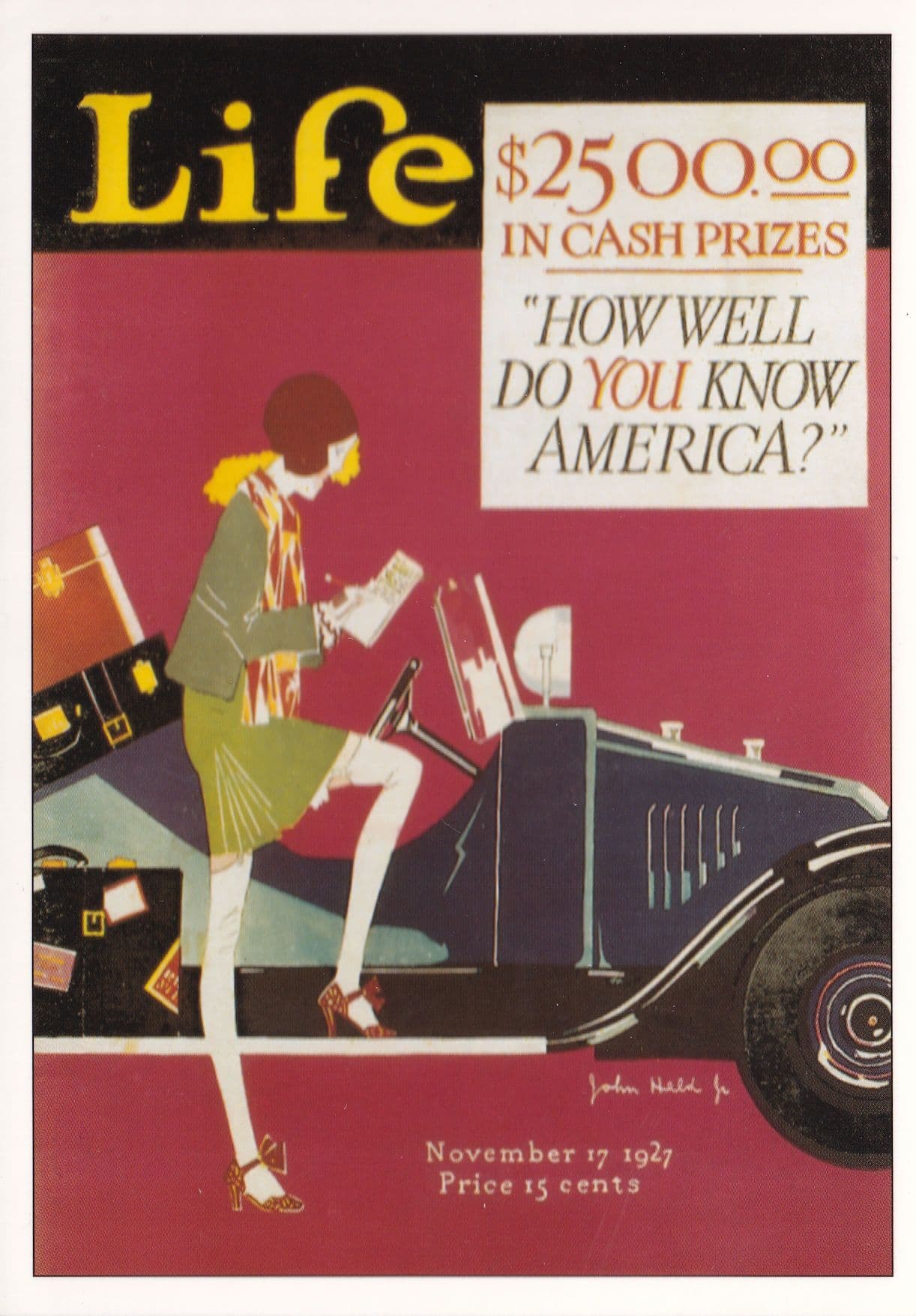 Life 1927 Classic Car Competition Magazine Advertising Postcard
