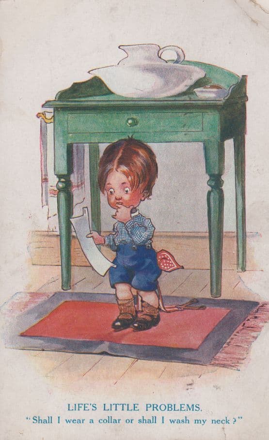 Lifes Little Problem Corner Washing Neck Growing Up Antique Comic Postcard