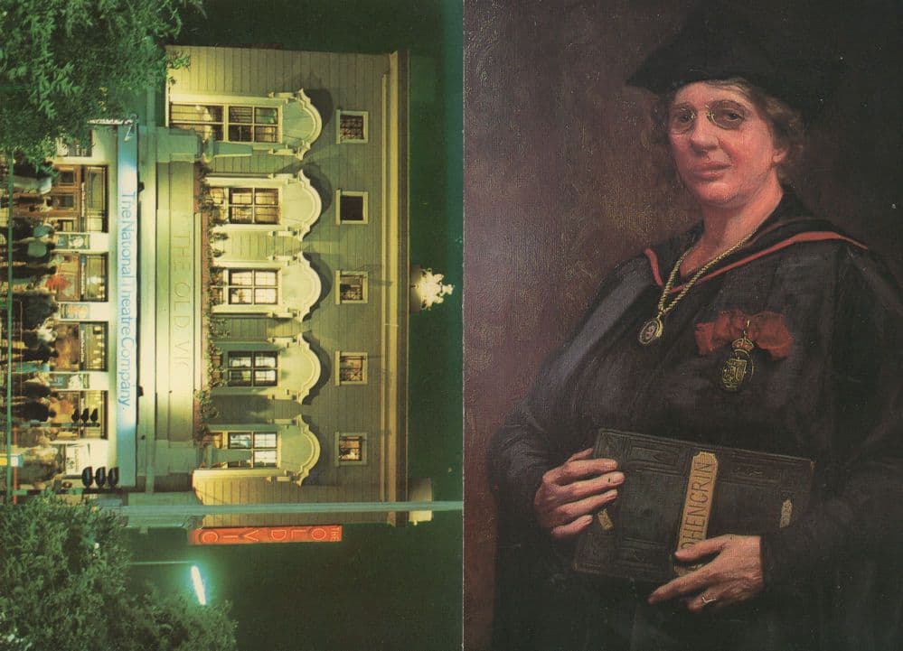Lilian Baylis of The Old Vic & Sadlers Well Theatre Painting 2x Postcard