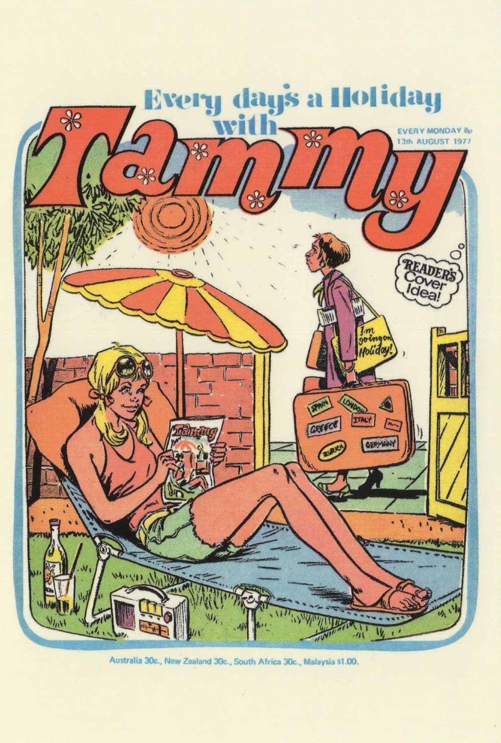 Lilo Sunbathing By Transistor Radio Holiday 1970s Tammy Comic Postcard