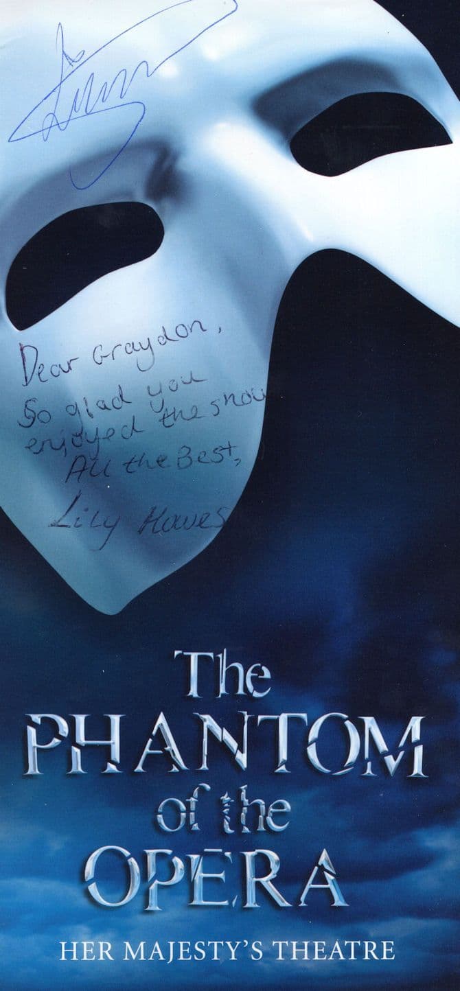 Lily Howes Of Phantom Of The Opera 1986 Premiere Hand Signed Flyer