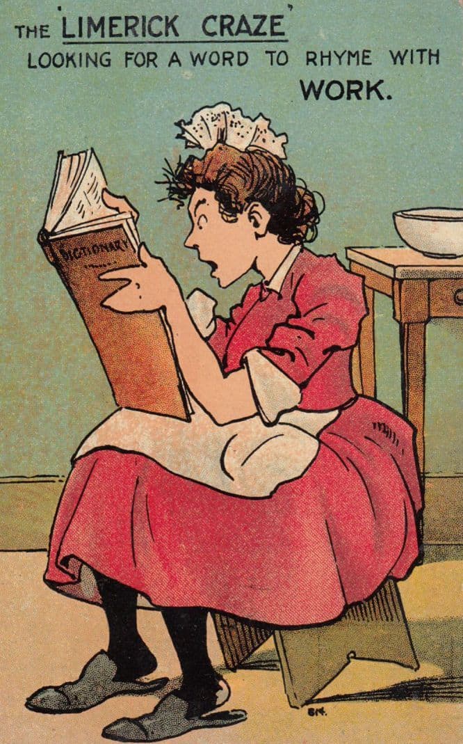 Limerick Poem Poetry Work Burke Rhyming Slang Antique Comic Postcard