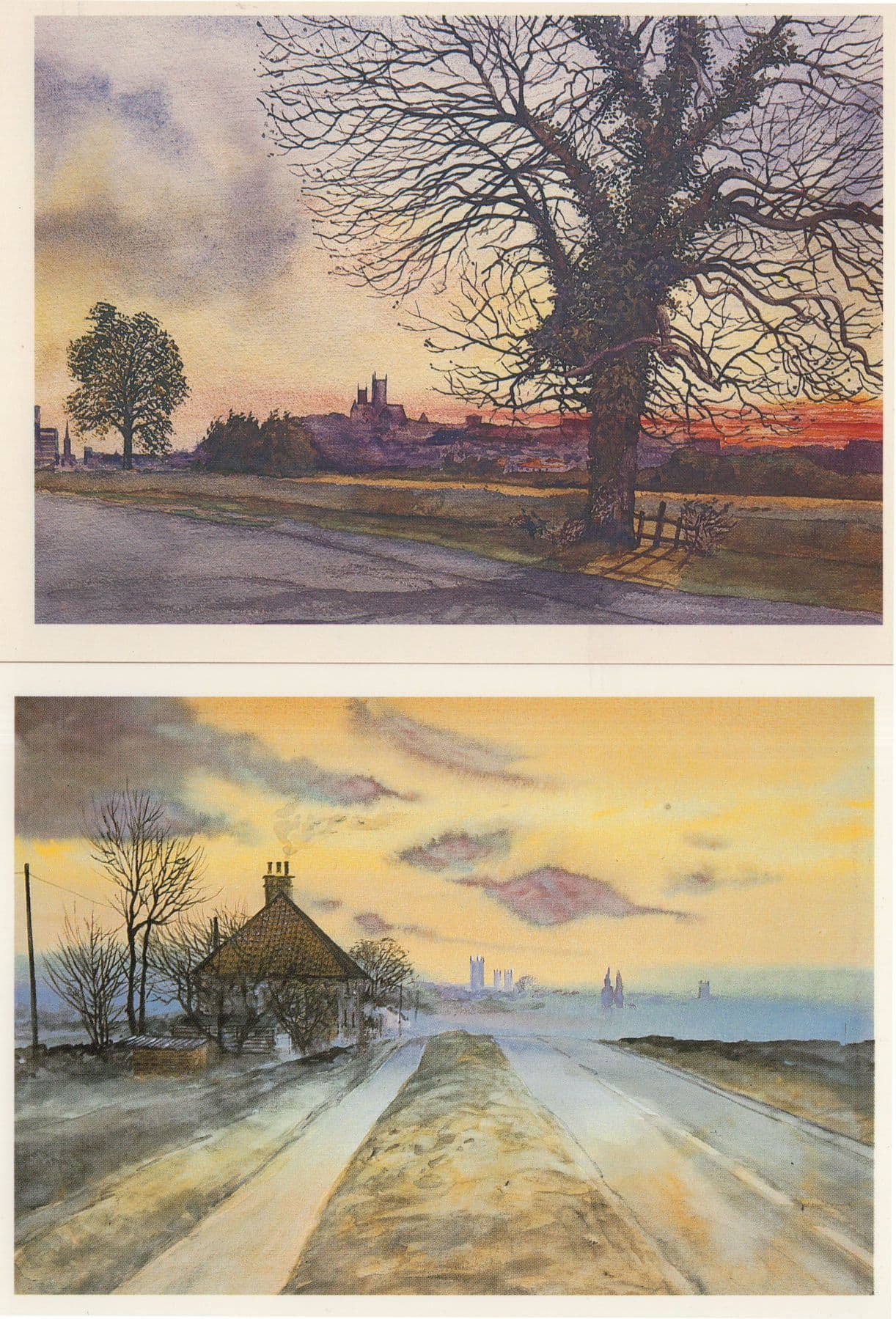 Lincoln From Wragby Road Washingborough 2x Painting Postcard s