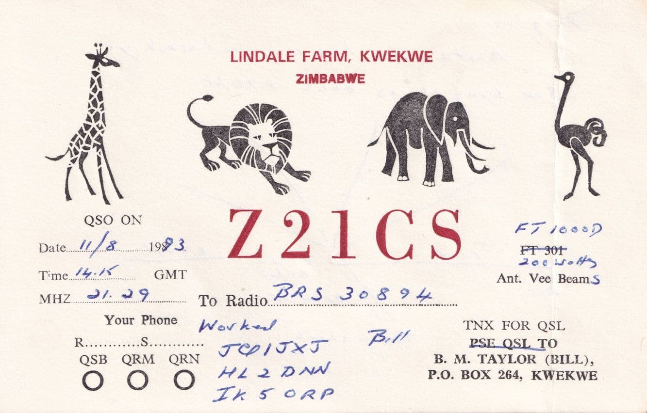 Lindale Farm Kwekwe Zimbabwe Elephant Lion Rare Africa QSL Radio Card