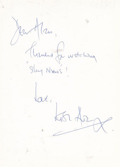 Lisa Aziz Sky News Reader TV Newsreader Hand Signed Photo & Reverse Message