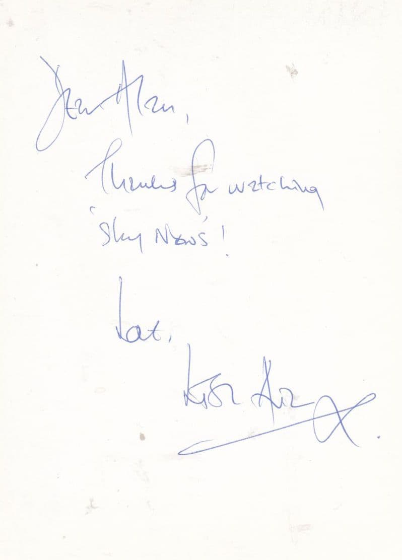 Lisa Aziz Sky News Reader TV Newsreader Hand Signed Photo & Reverse Message