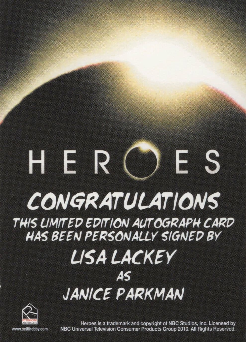 Lisa Lackey Heroes TV Show Hand Signed Autograph Card
