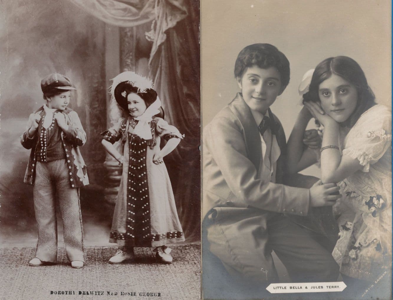 Little Bella & George Terry 2x Child Theatre Actors Old Postcard s