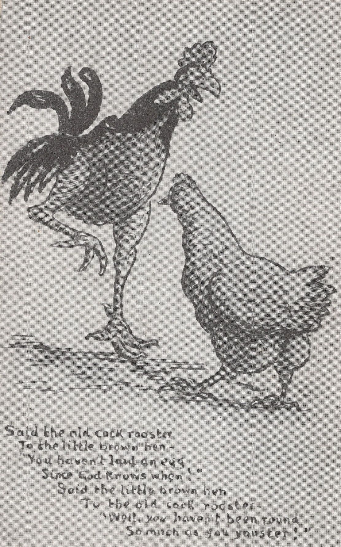 Little Hen Cock Rooster Old Comic Rhyme Farm Bird Eggs Postcard