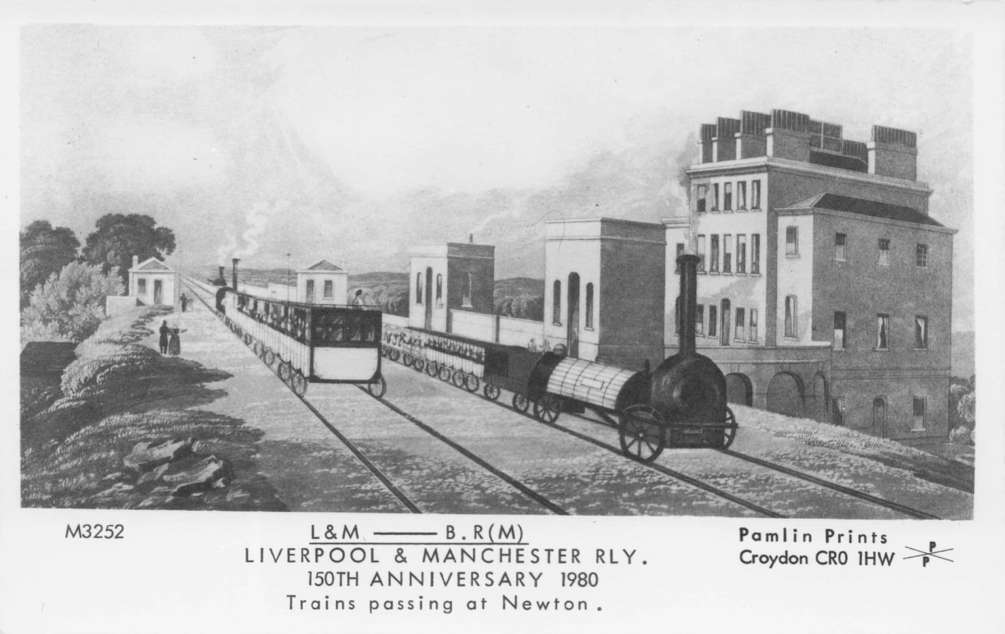 Liverpool & Manchester Old Trains at Newton Station Pamlin Prints Railway RPC Postcard