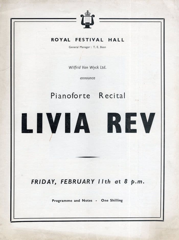 Livia Rev Hungarian Pianist 1962 Rare Classical Theatre Programme