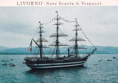 Livorno Ship in Rada Italy Posted On Board The QE2 2x Postcard
