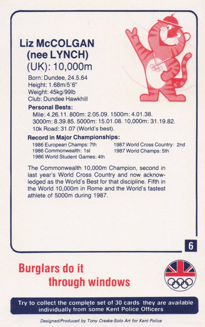 Liz McColgan GB Athlete Olympics 1988 Rare Police Trade Photo Card
