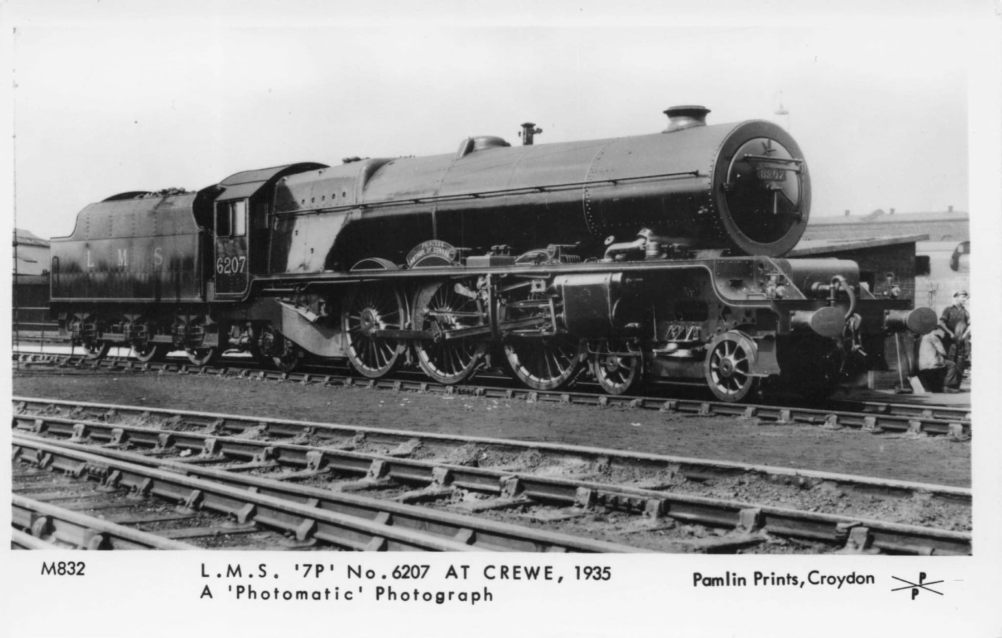 LMS  7P No 6207 Train at Crewe in 1935 Pamlin Prints Railway RPC Postcard