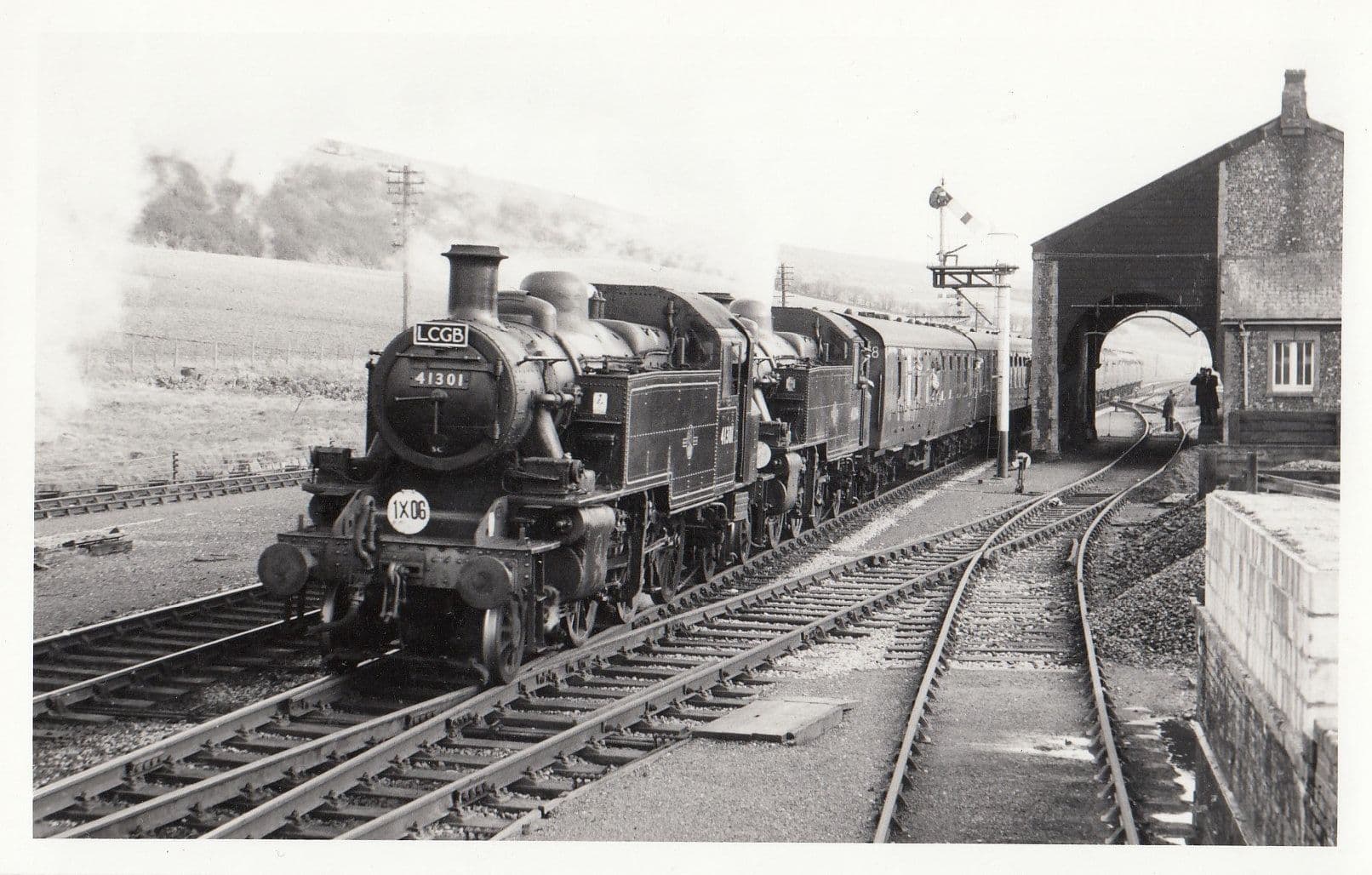 LMS Railway 2-6-2T Class No 41301 41284 Weymouth Maiden Newton Railway Station Postcard