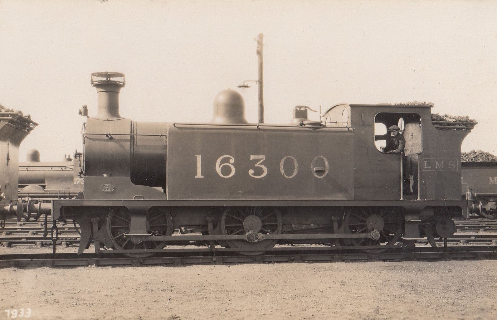 LMS Railway 3F Class 0-6-0T 16300 With Driver Antique Scottish Train Real Photo Postcard