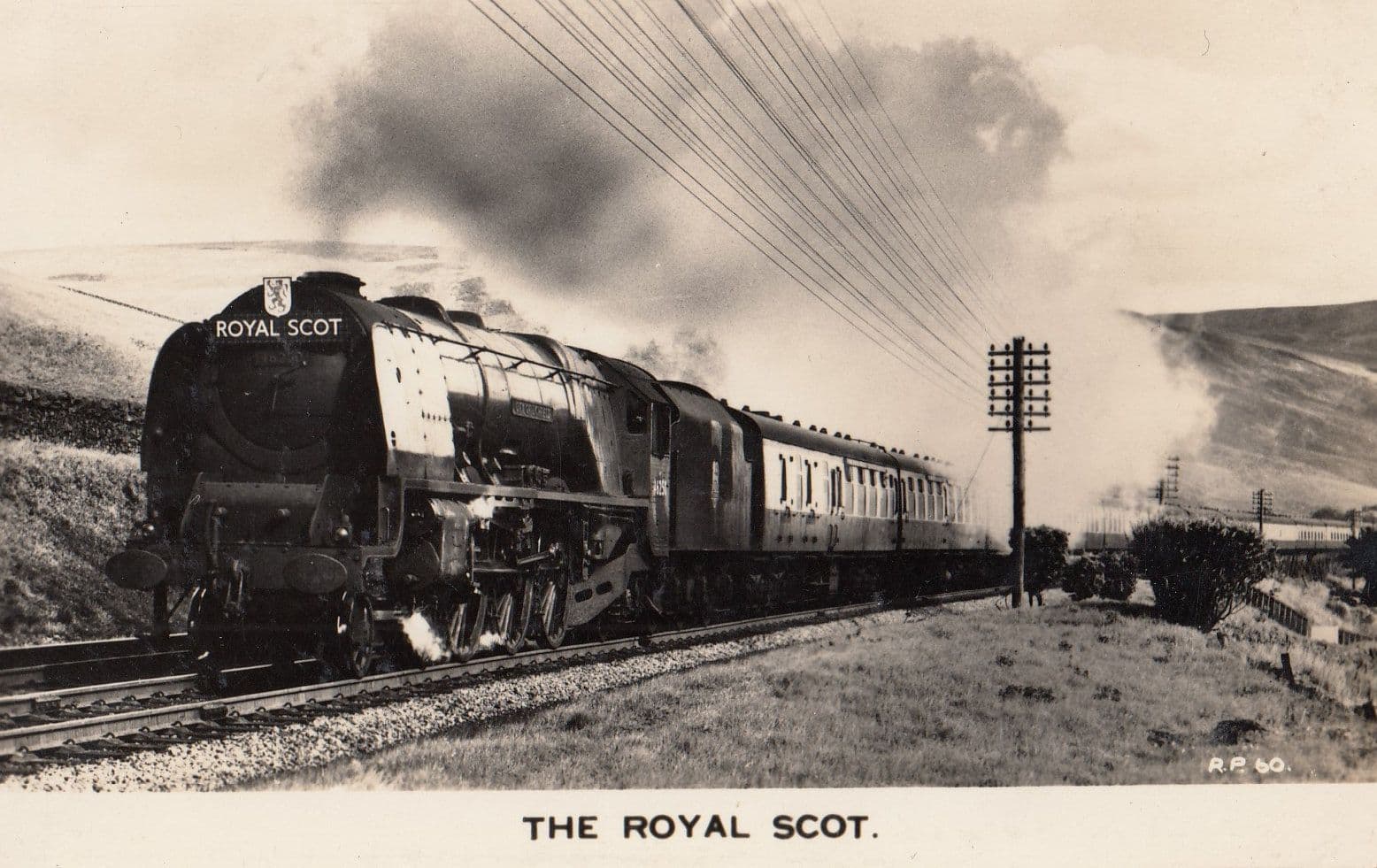 LMS Royal Scot Class 4-6-2 No 46250 Train London to Glasgow Real Photo Postcard