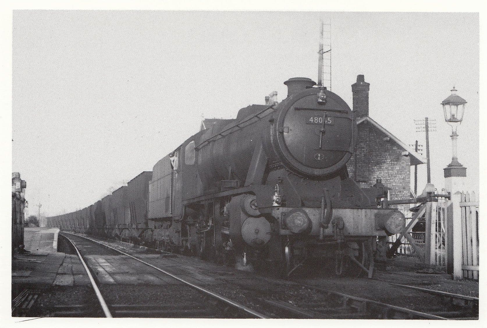 LMS Stanier 8F Class 2-8-0 No 48045 Buxton Train at Mobberley Station in 1955 Postcard