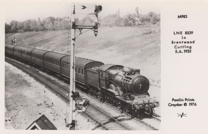 LNE Train at Brentwood Essex Cutting Railway Real Photo Postcard