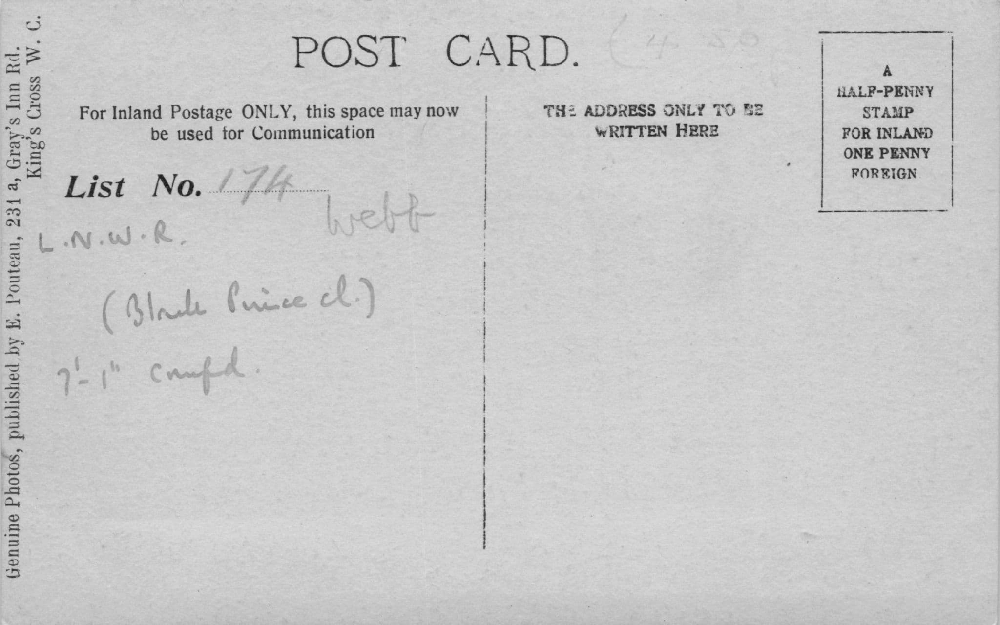 LNWR Antique Reverse Identification Old Train Railway RPC Postcard