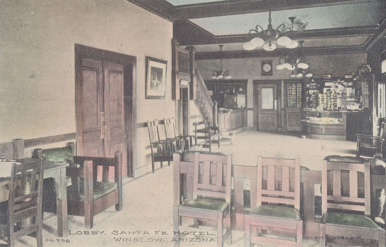 Lobby At Winslow Santa Fe Hotel USA Antique Interior Postcard