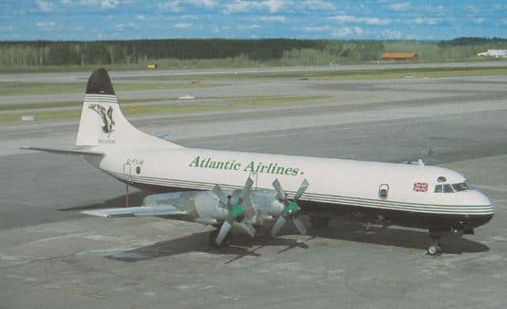 Lockheed L-188PF G-FIJR Plane of Atlantic Airways at Stockholm Airport Postcard