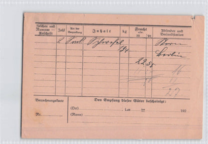 Lolkalbahn German Railway Receipt 1921 Postcard