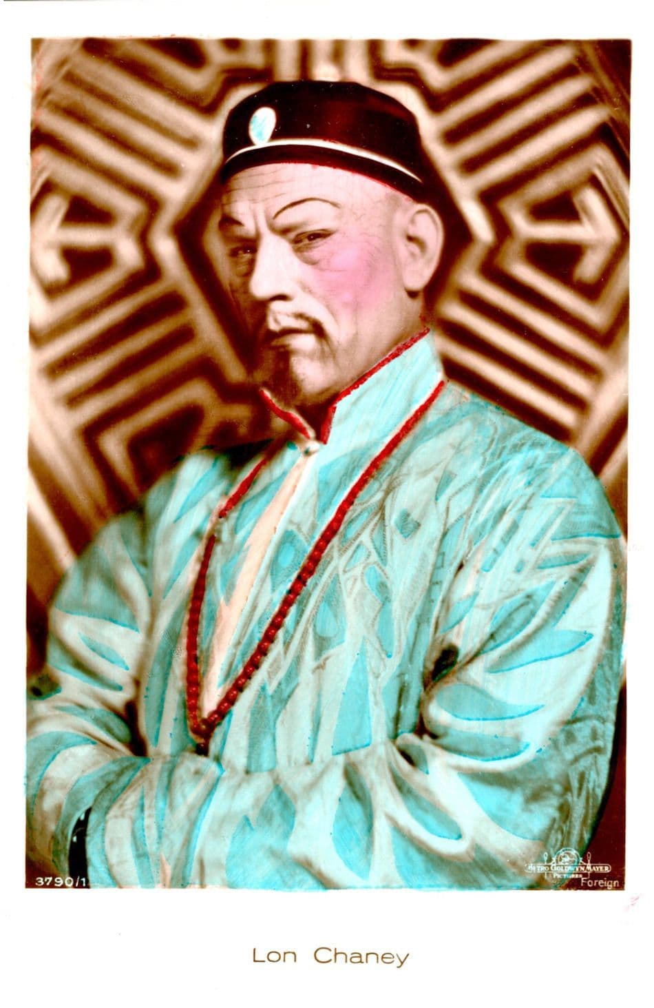 Lon Chaney Fu Manchu Film RARE Hand Coloured Tinted Sepia Real Photo Postcard