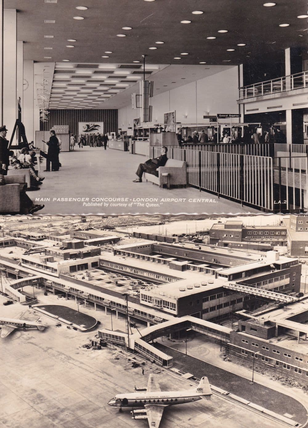 London Airport Passenger Concourse Building 2x Old Postcard s