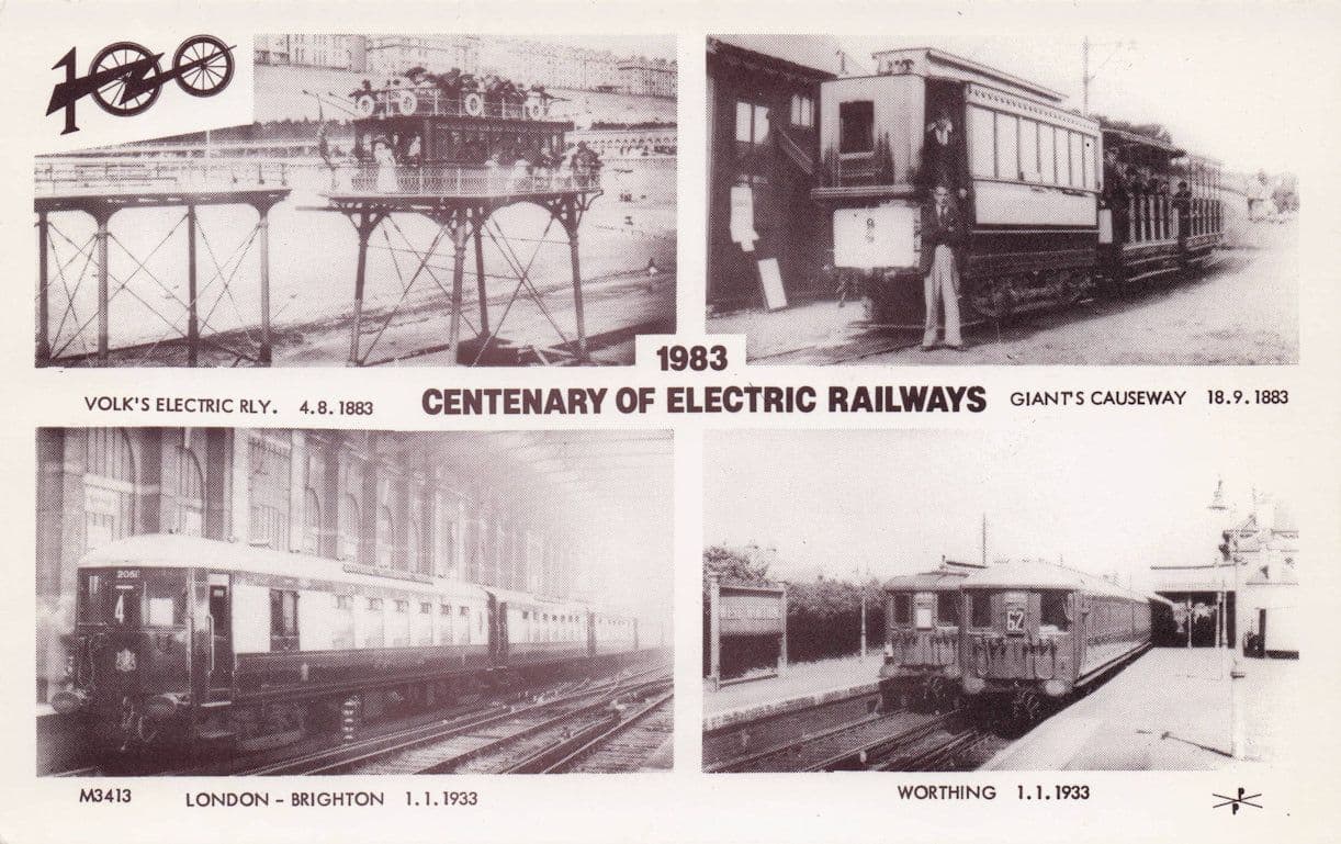 London Brighton Worthing Train 1983 Anniversary Pamlin Prints Railway RPC Postcard