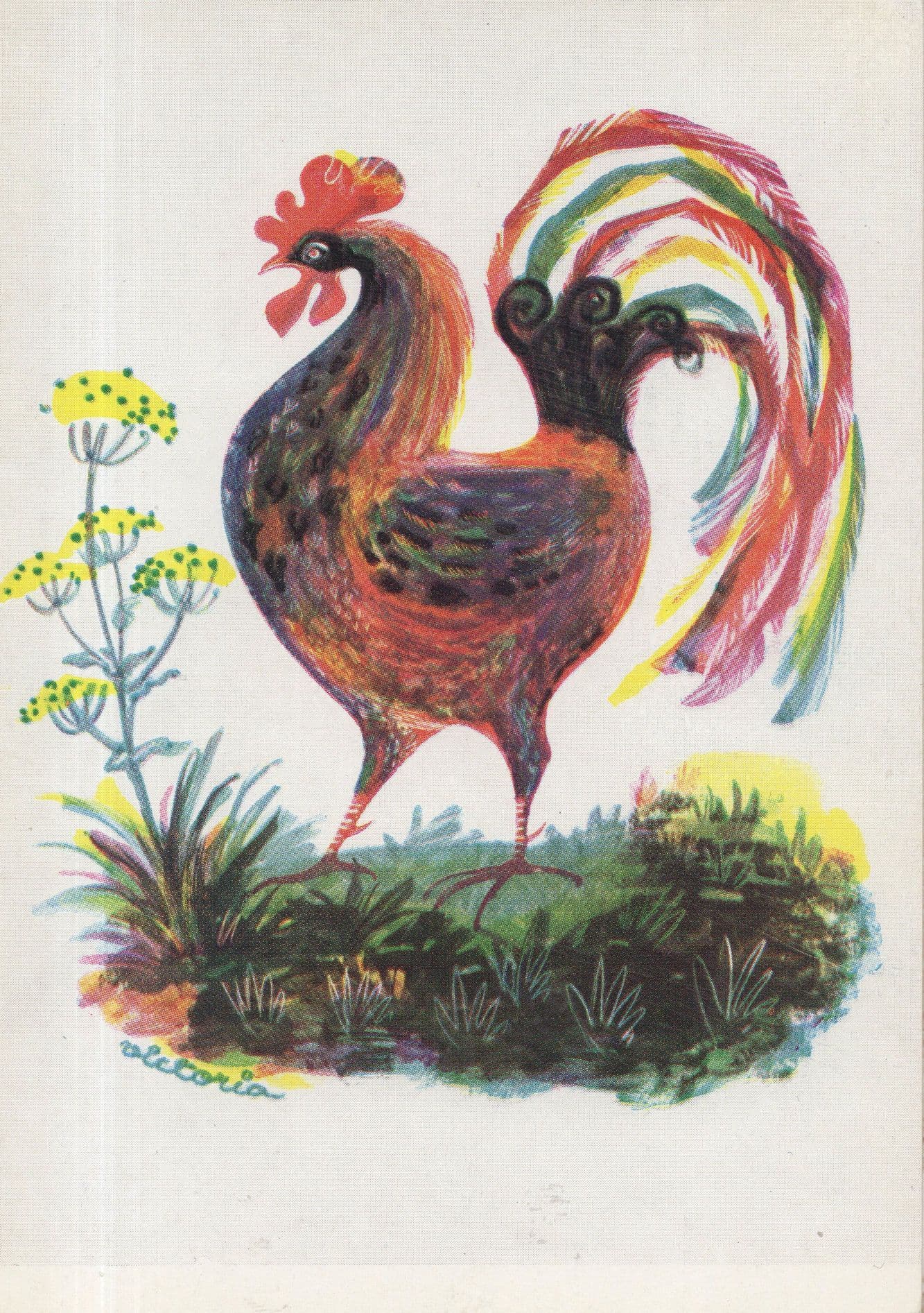 London Cockerel Hen Bird 1950s Transport Poster Painting Postcard