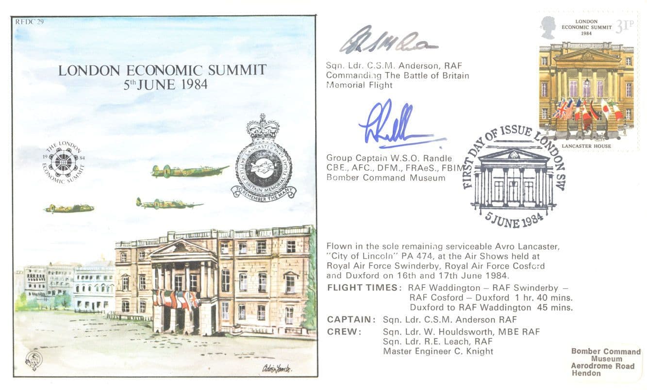 London Economic Summit W.S.O Randle C.S.M Anderson Hand Signed FDC